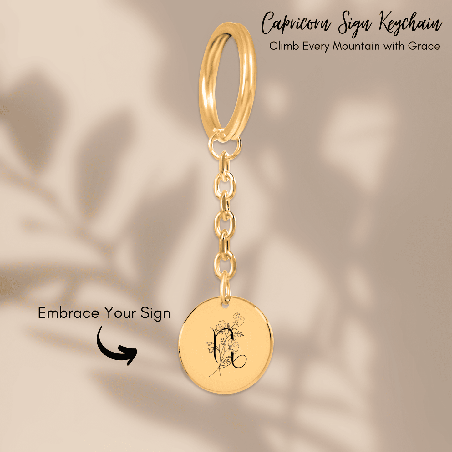 Capricorn Floral Zodiac Sign Coin Keychain