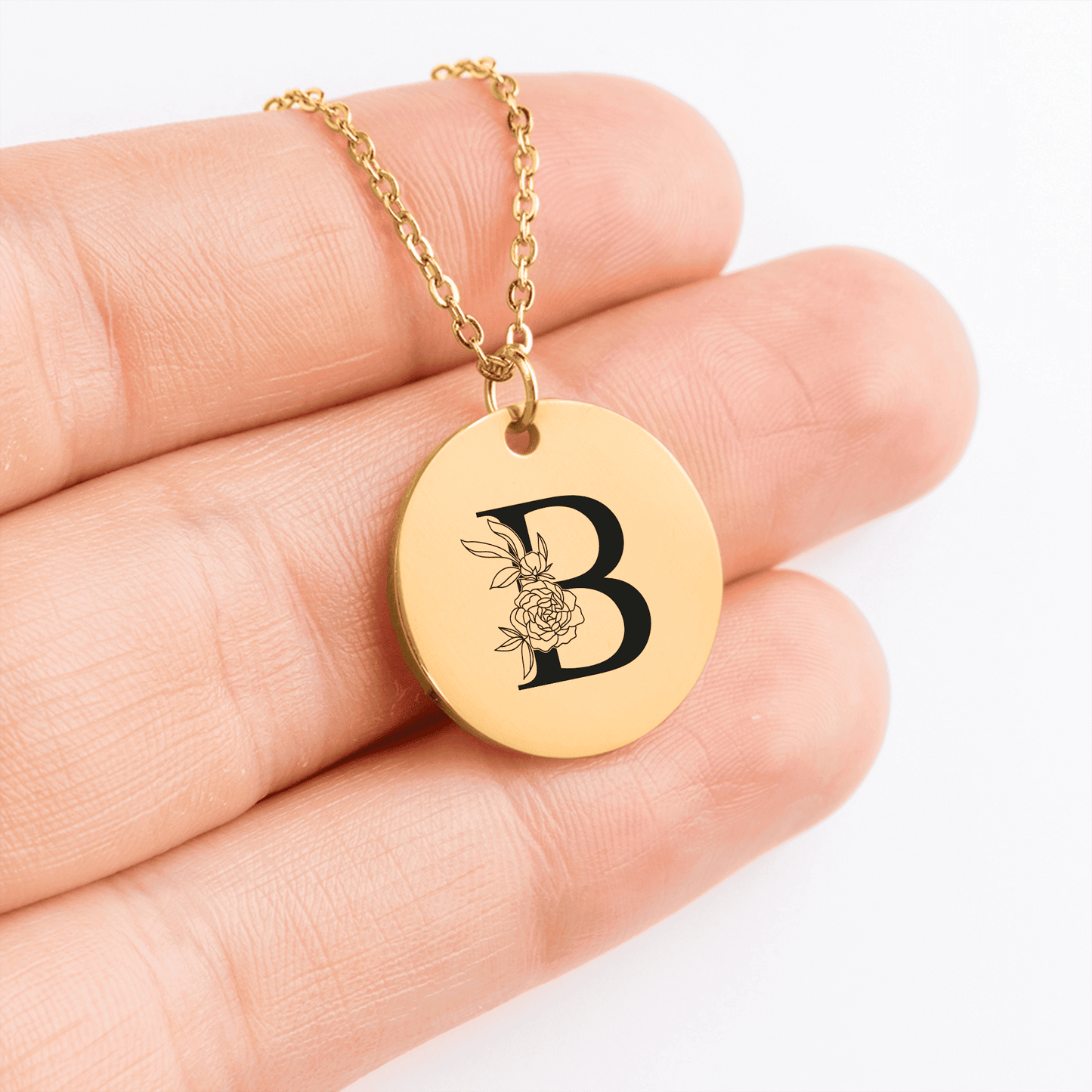 Floral Initial Necklace – B
