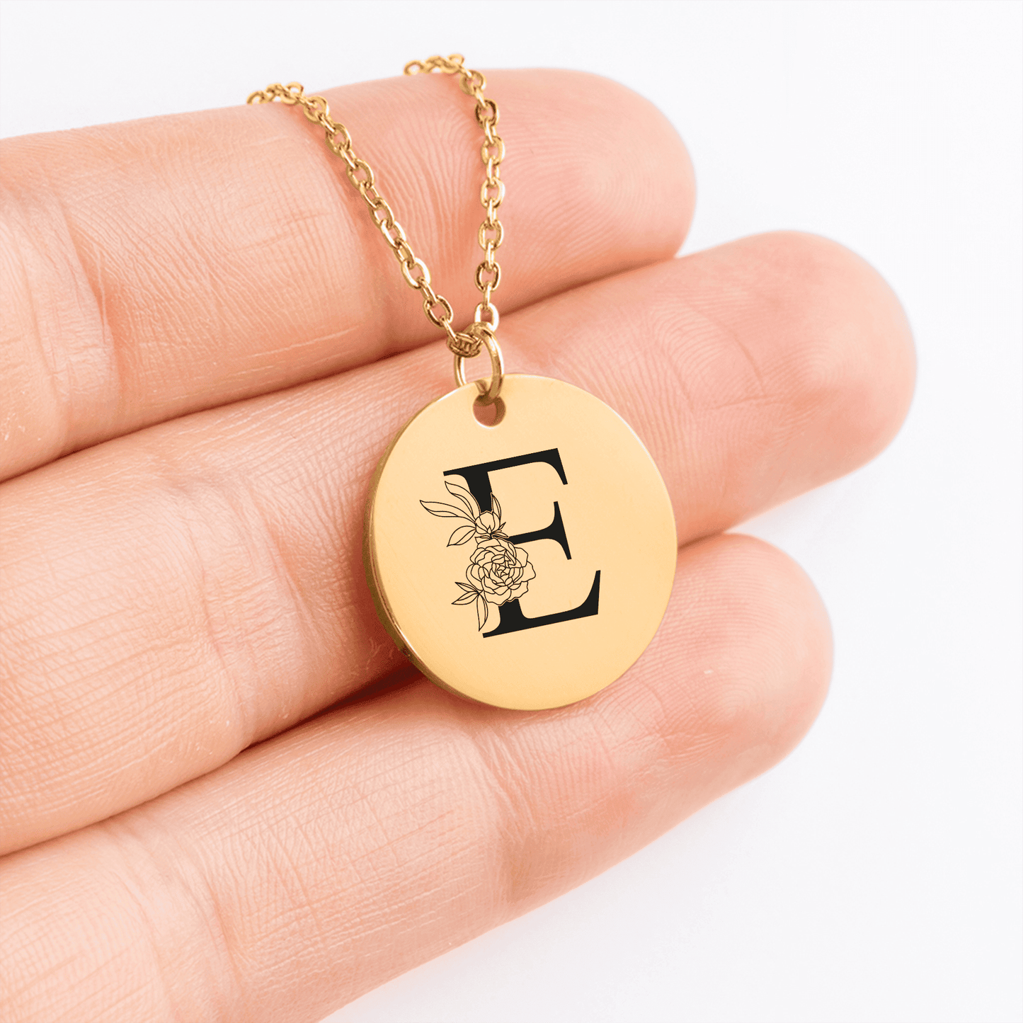 Floral Initial Necklace – E