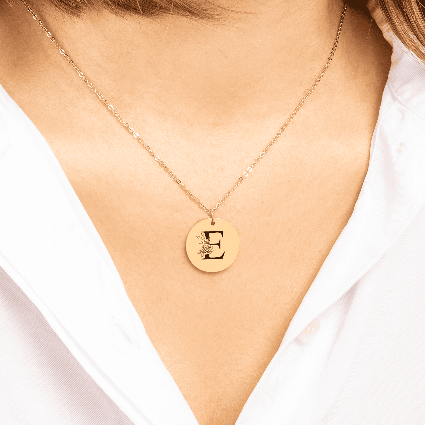 Floral Initial Necklace – E
