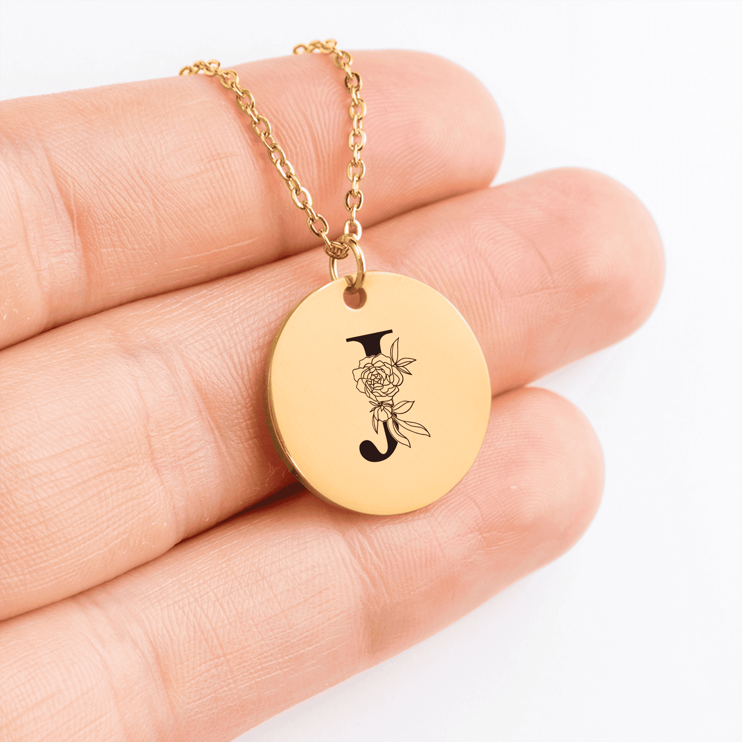 Floral Initial Necklace – J