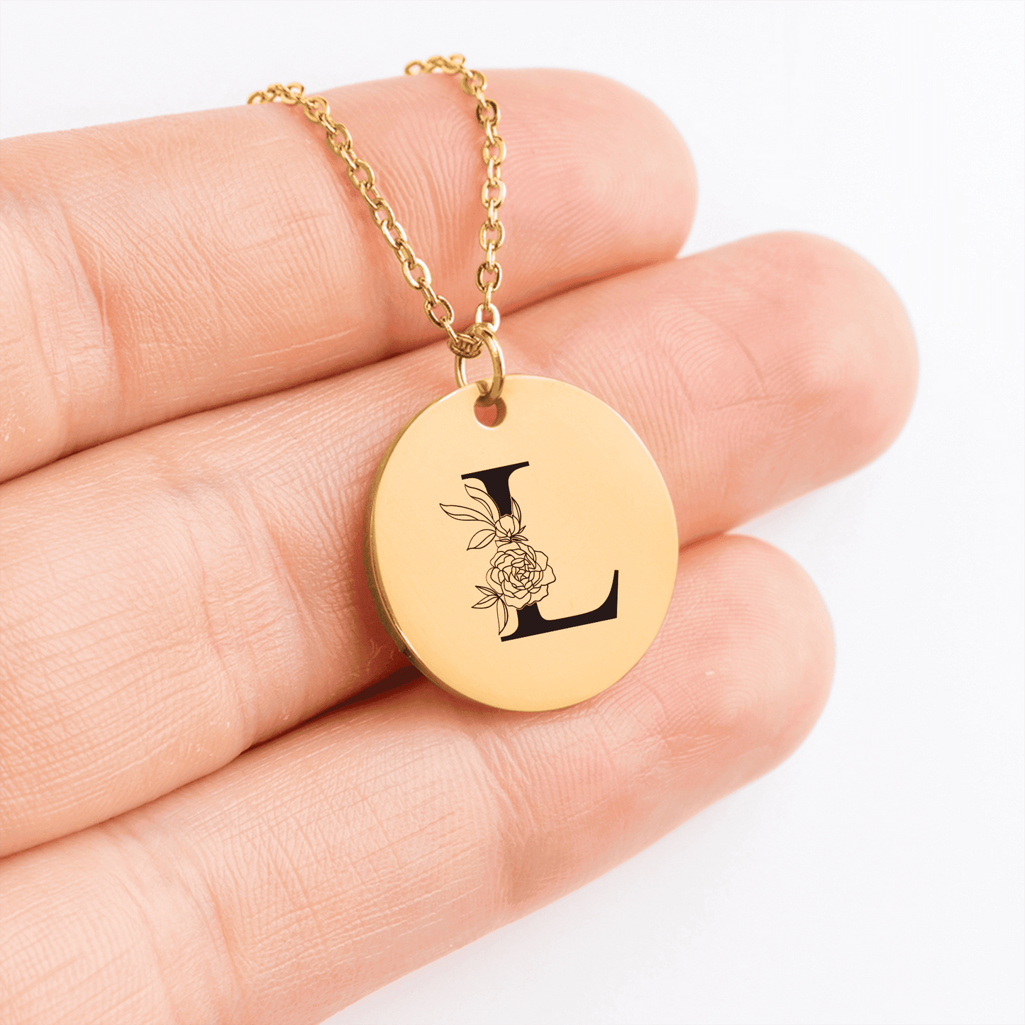 Floral Initial Necklace – L