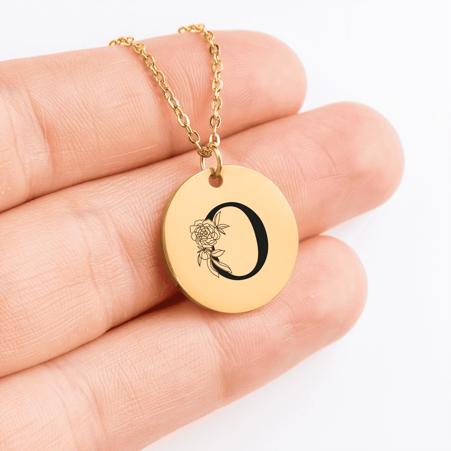 Floral Initial Necklace – O
