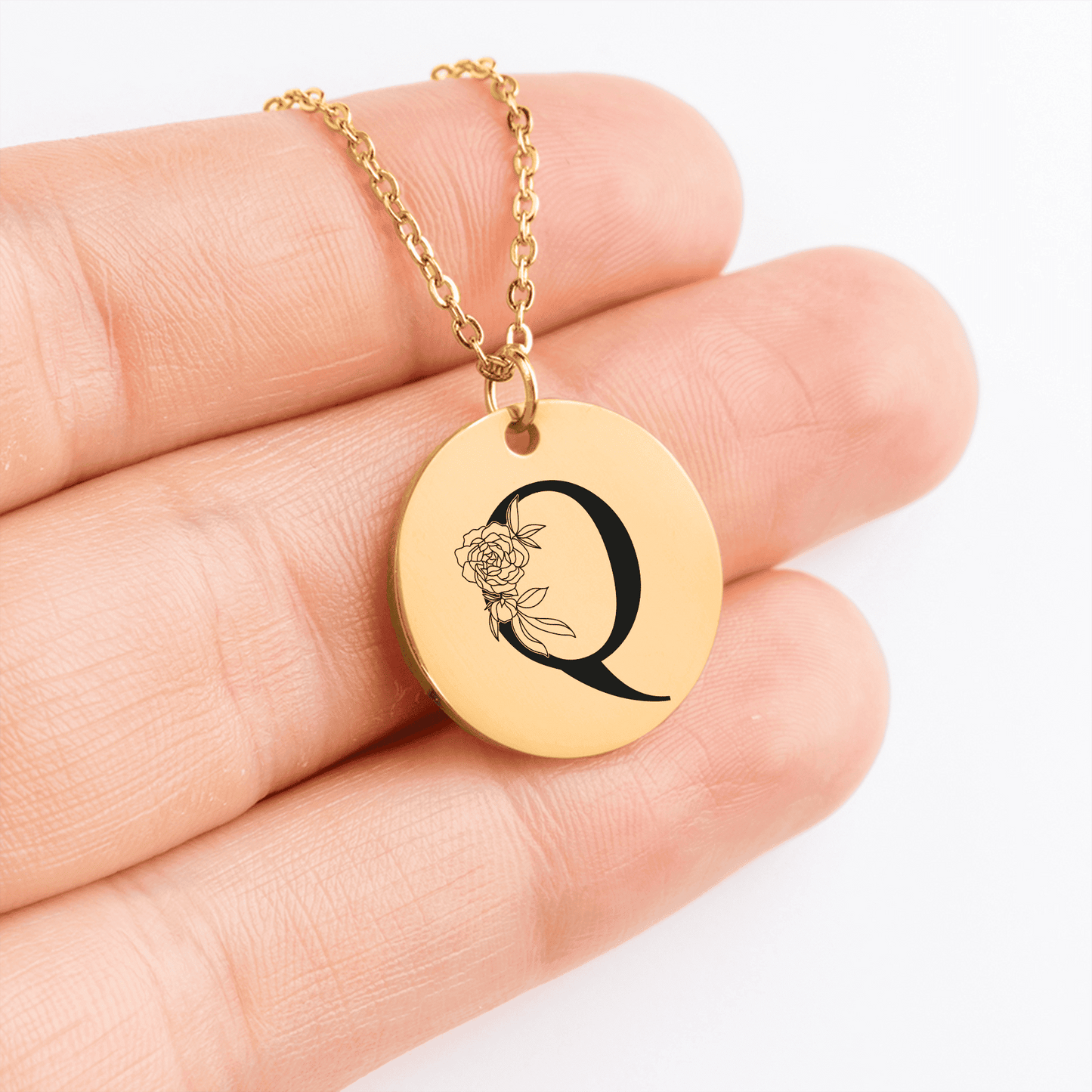 Floral Initial Necklace – Q