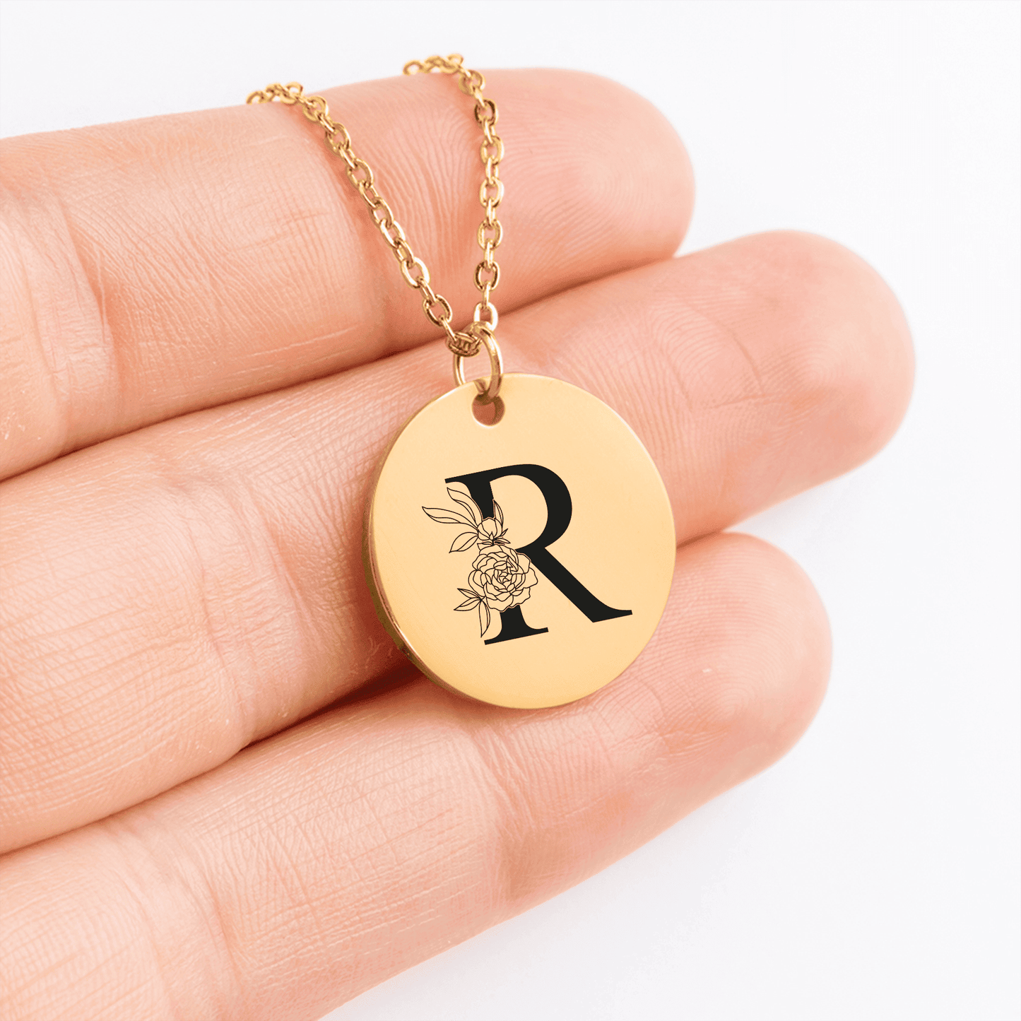 Floral Initial Necklace – R