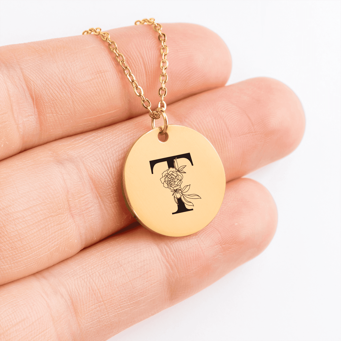 Floral Initial Necklace – T