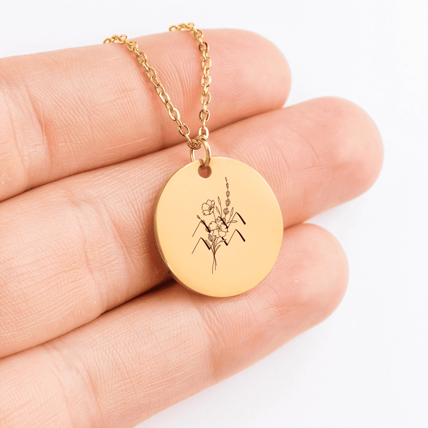 Aquarius Floral Zodiac Sign Coin Necklace