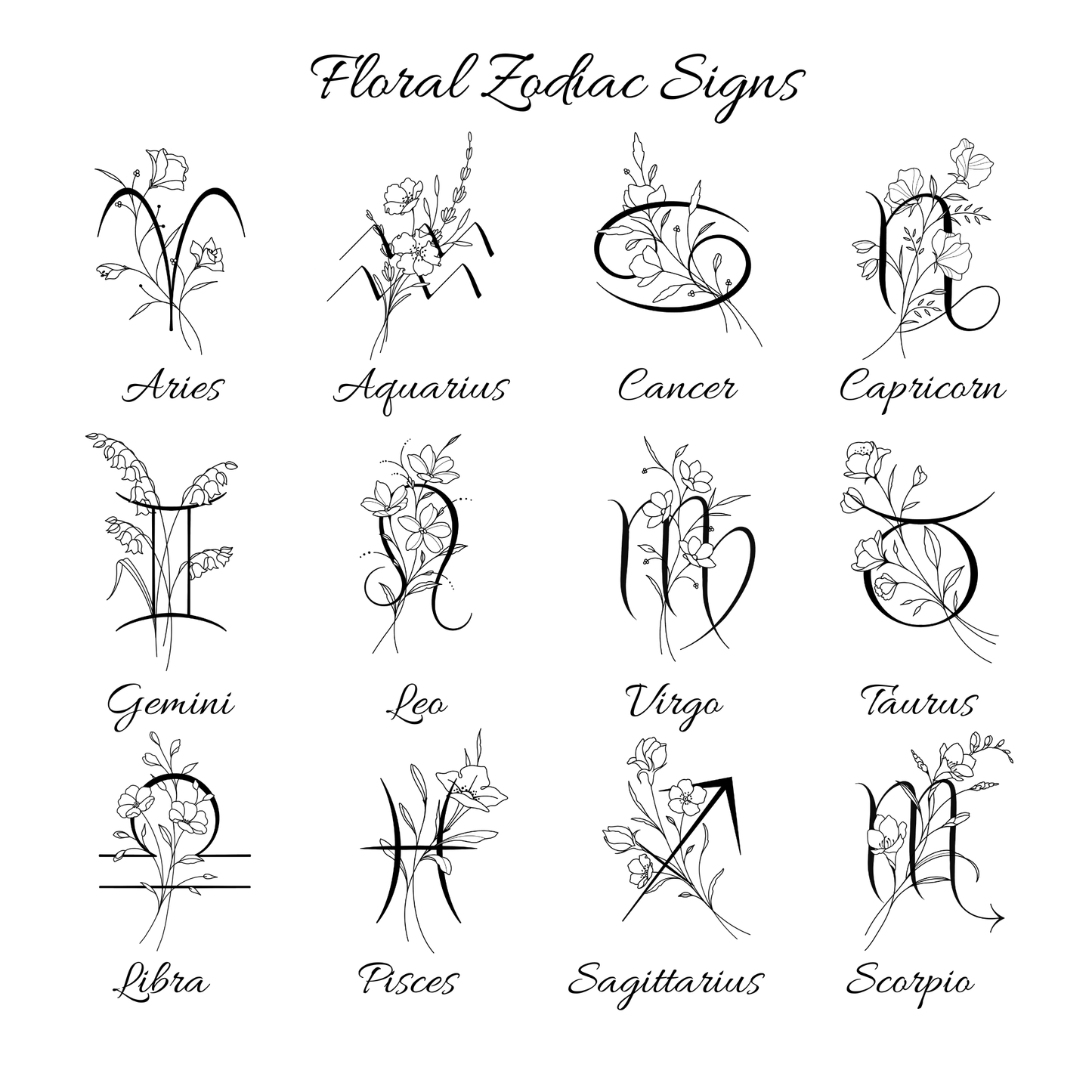 Aquarius Floral Zodiac Sign Coin Necklace