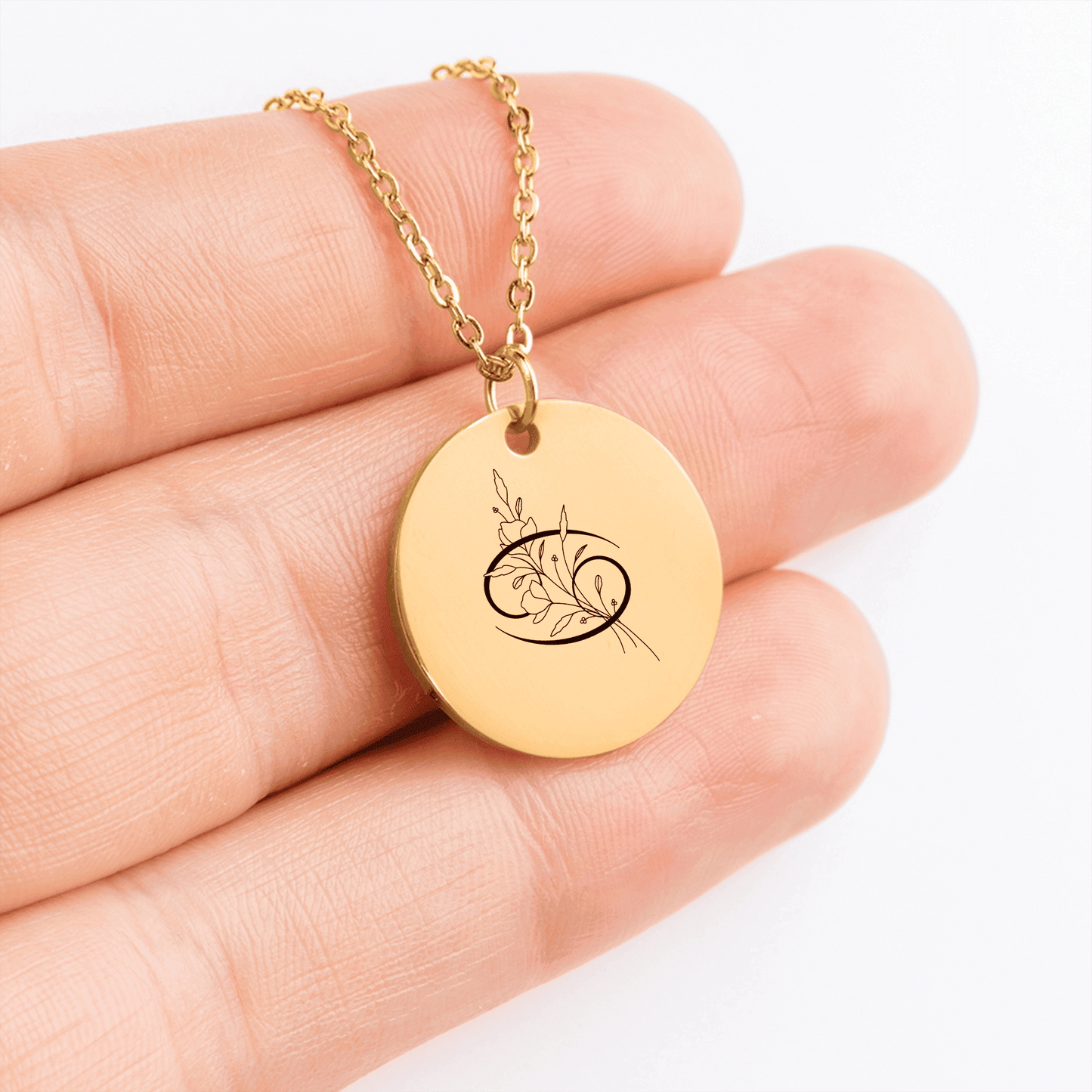 Cancer Floral Zodiac Sign Coin Necklace