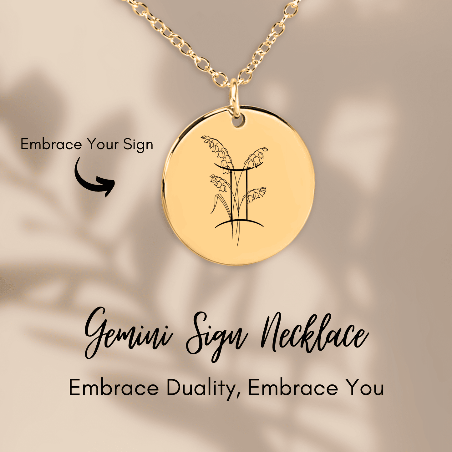 Gemini Floral Zodiac Sign Coin Necklace