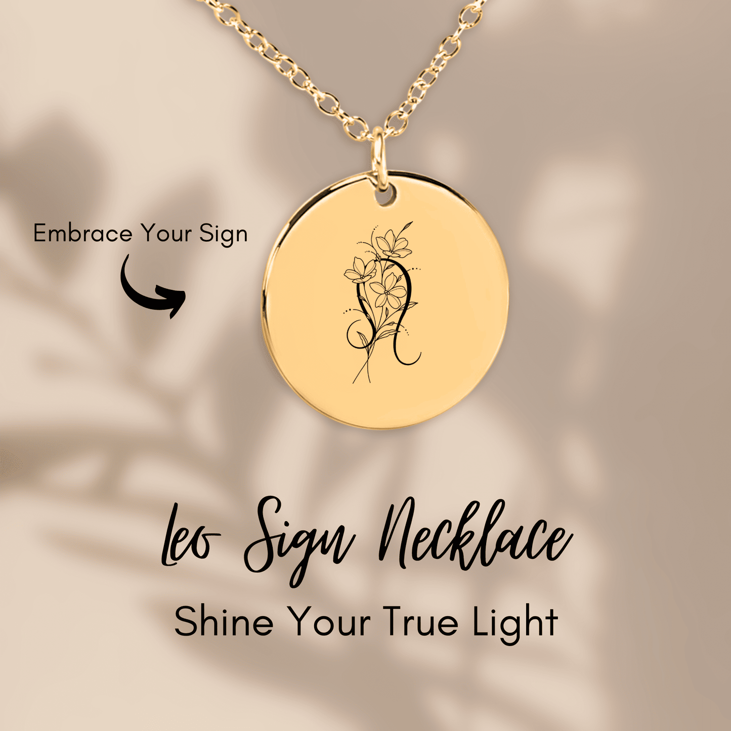 Leo Floral Zodiac Sign Coin Necklace