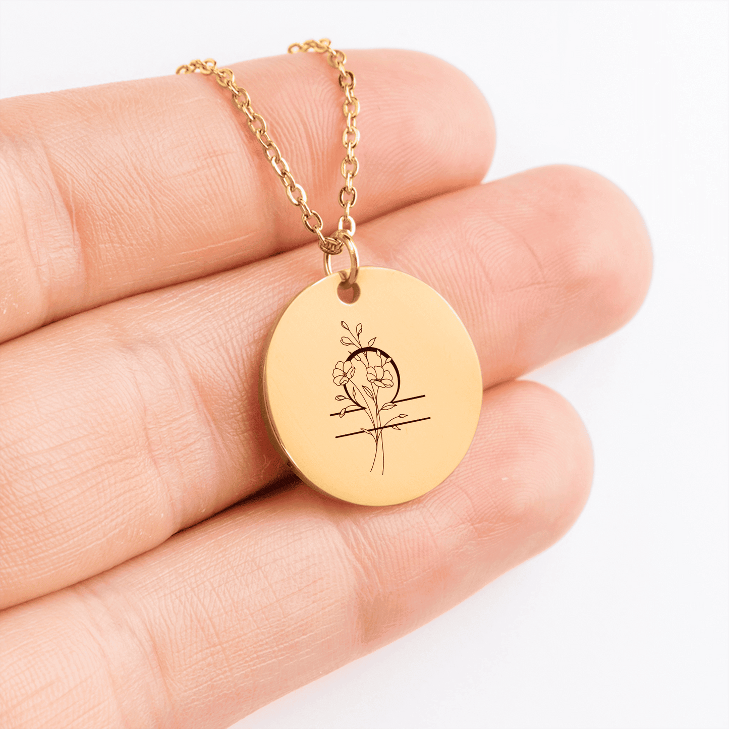 Libra Floral Zodiac Sign Coin Necklace