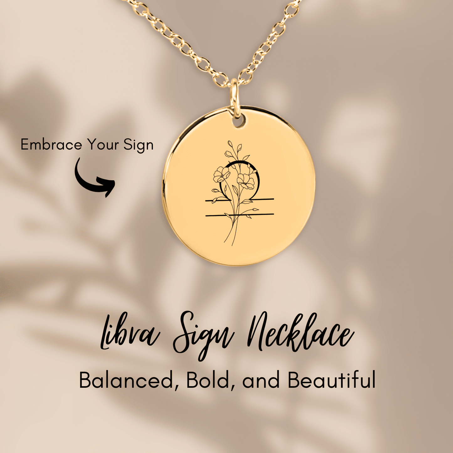 Libra Floral Zodiac Sign Coin Necklace