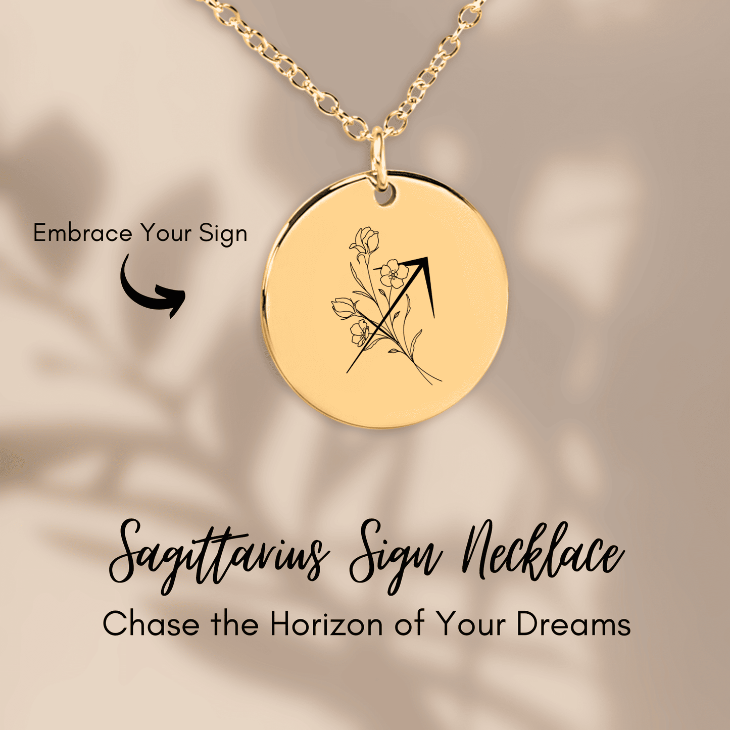 Sagittarius Floral Zodiac Sign Coin Necklace