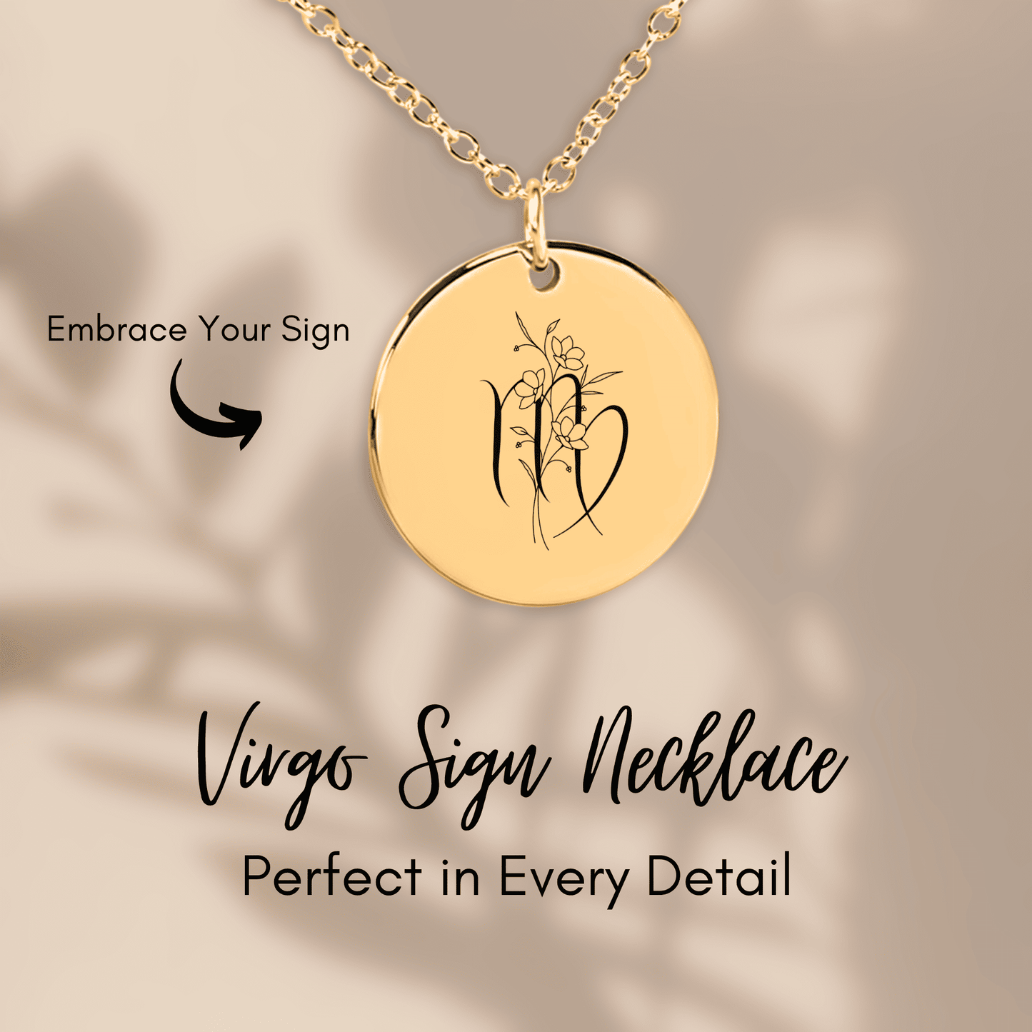 Virgo Floral Zodiac Sign Coin Necklace