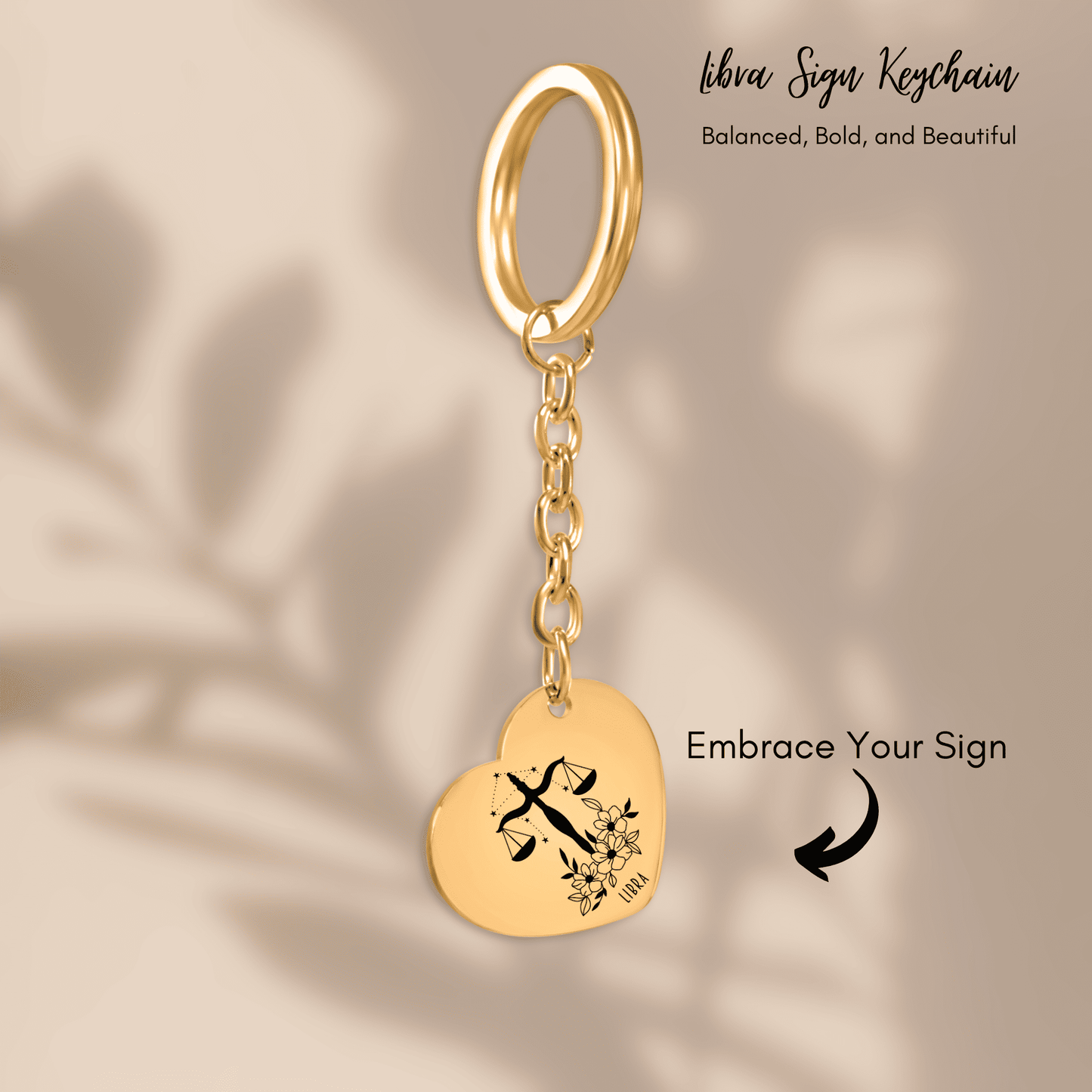 Libra Zodiac Sign Heart Keychain