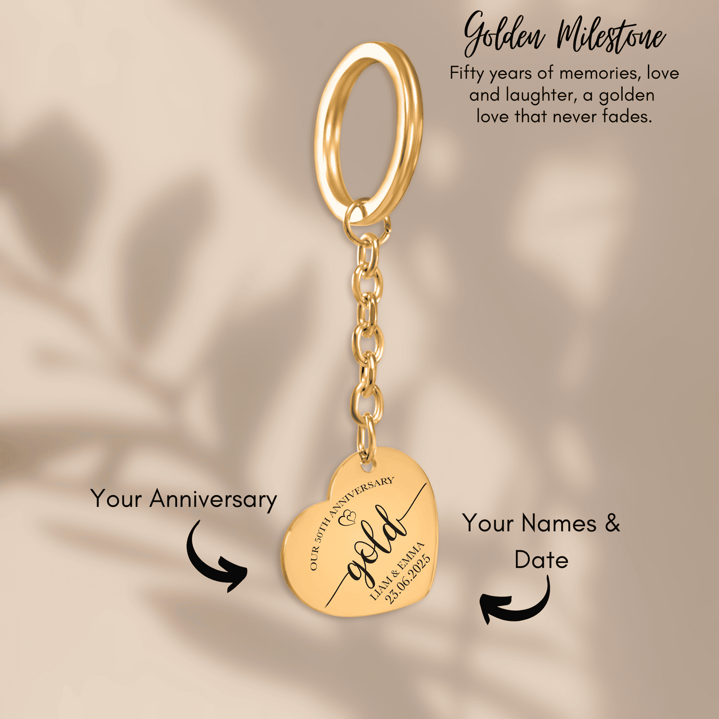 50th Gold Anniversary Heart Keychain