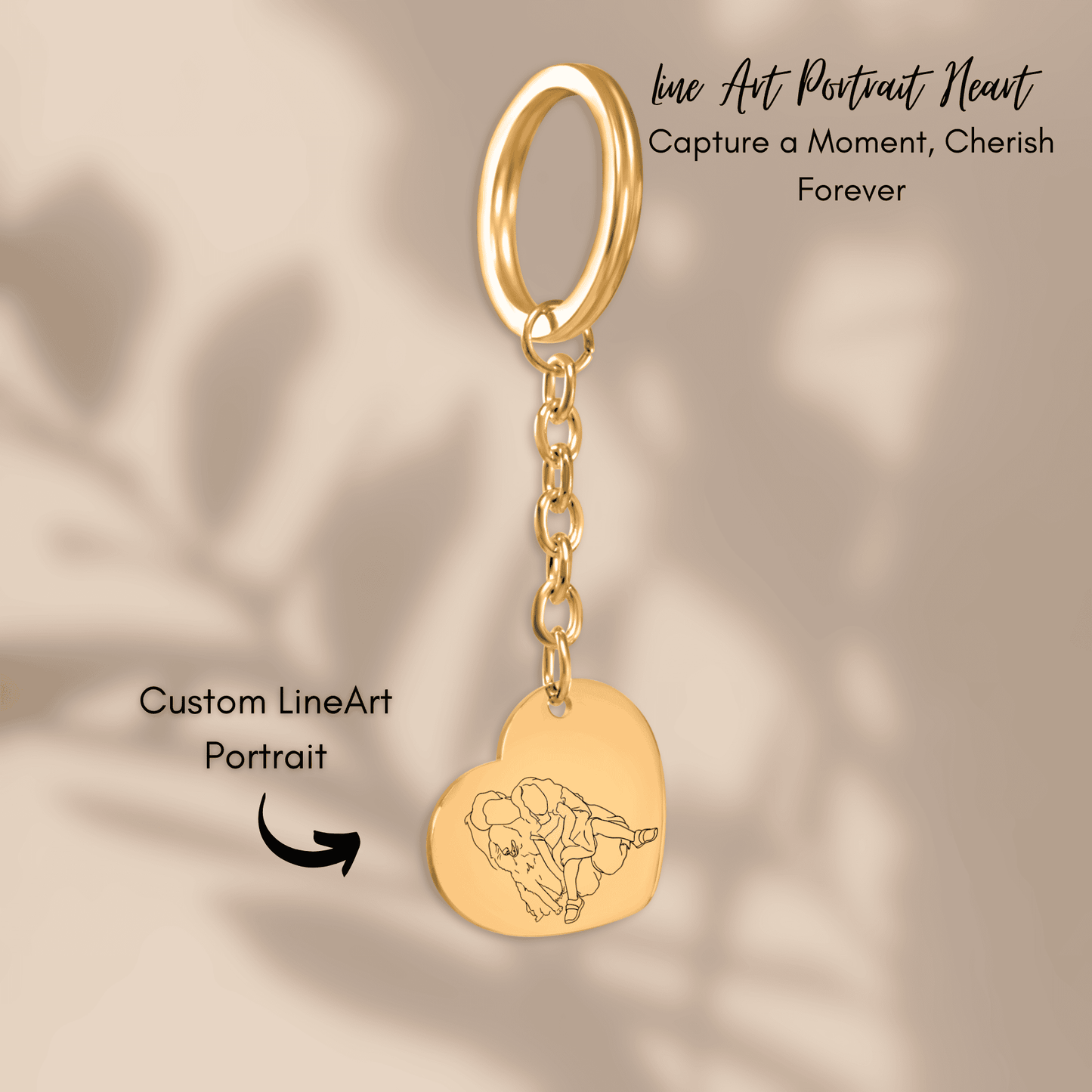 Line Art Portrait Heart Keychain