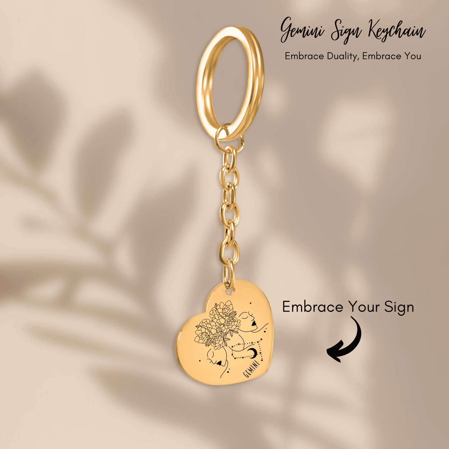 Gemini Zodiac Sign Heart Keychain