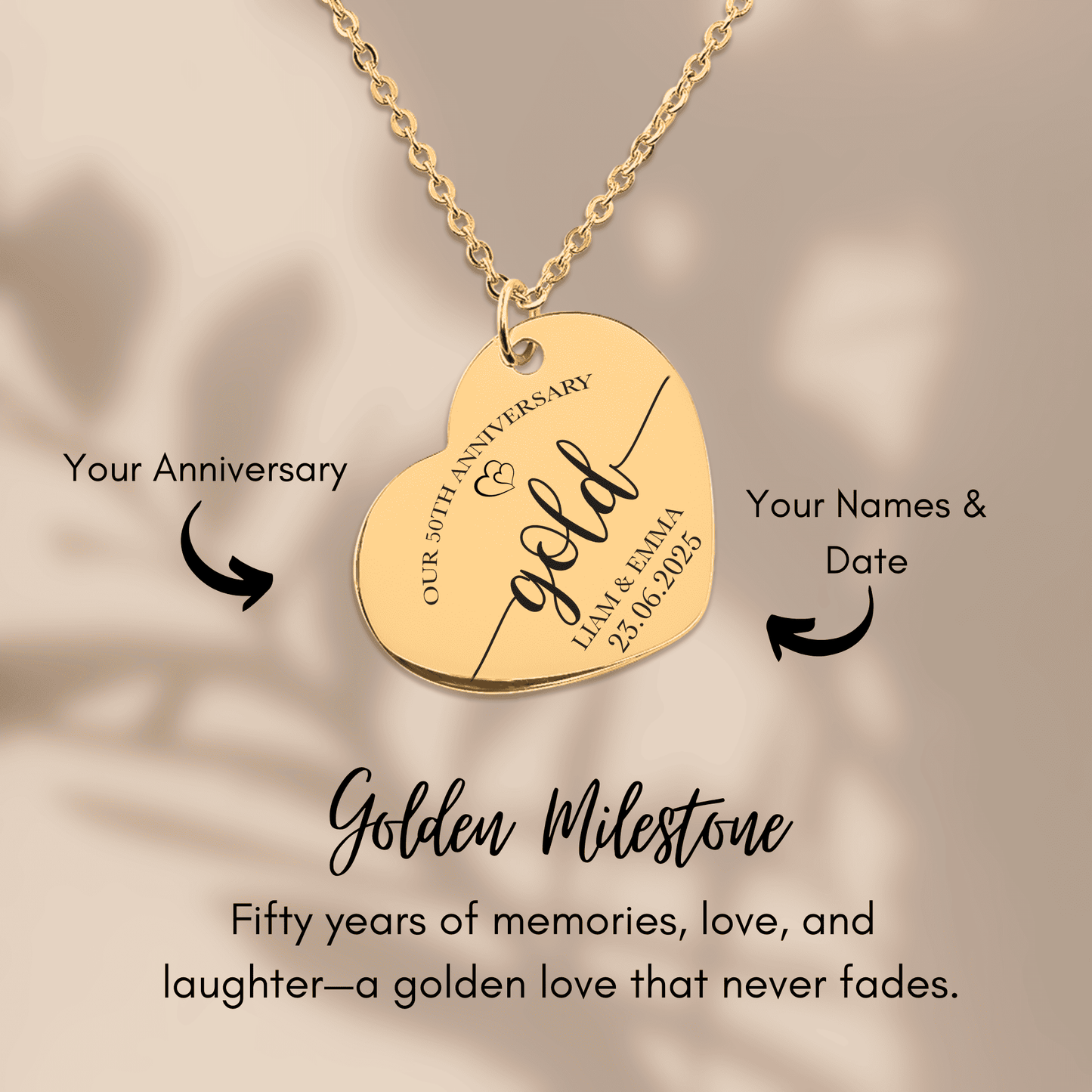 50th Gold Anniversary Heart Necklace