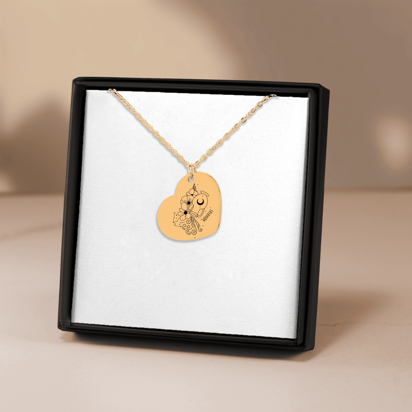 Aquarius Zodiac Sign Heart Necklace