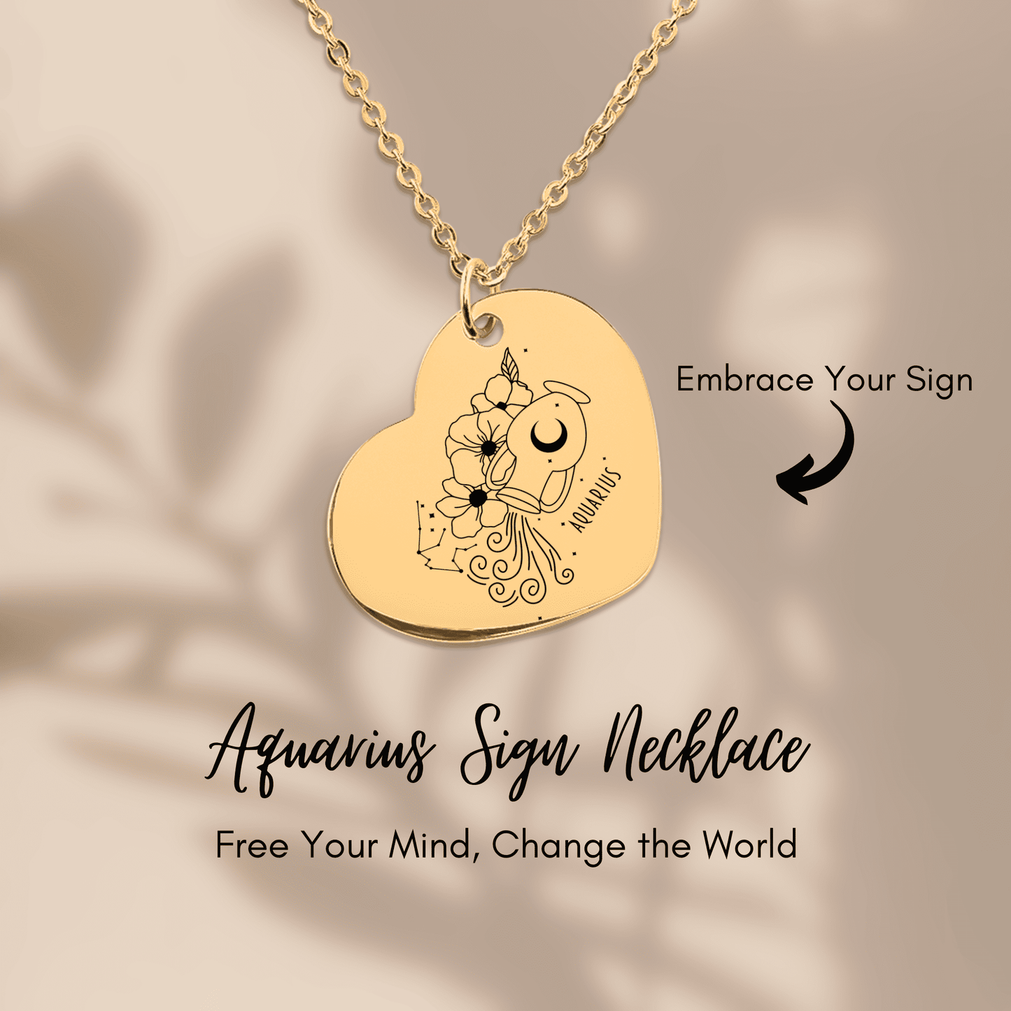 Aquarius Zodiac Sign Heart Necklace