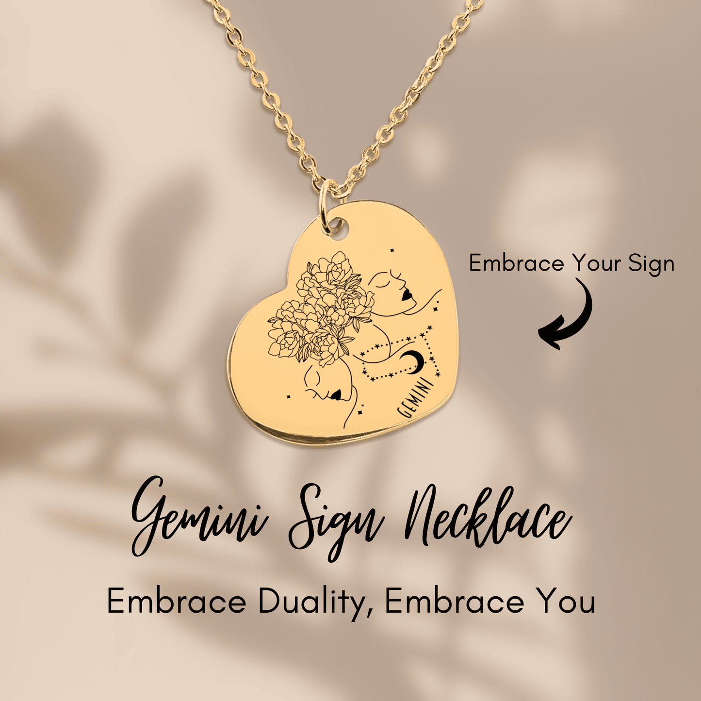 Gemini Zodiac Sign Heart Necklace