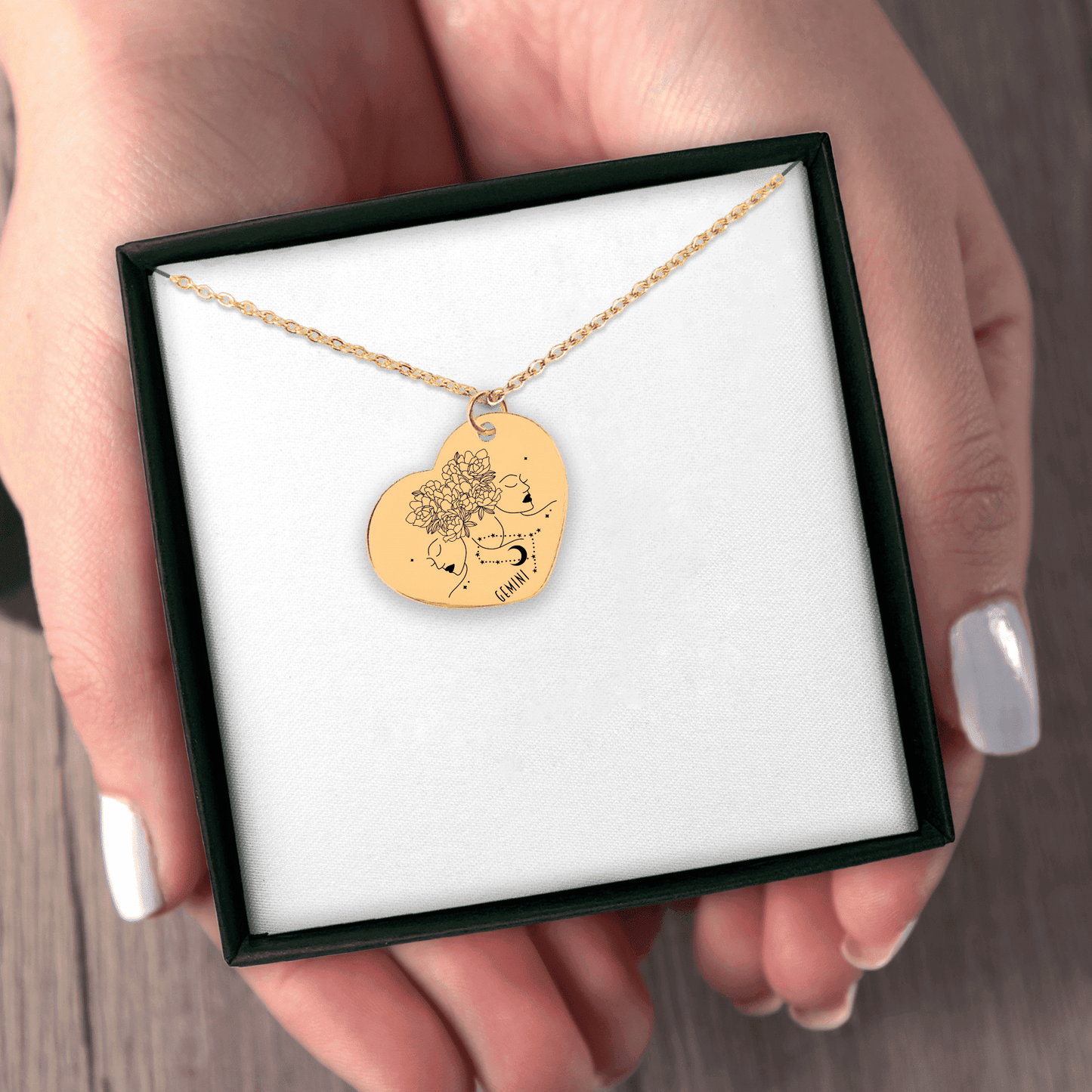 Gemini Zodiac Sign Heart Necklace