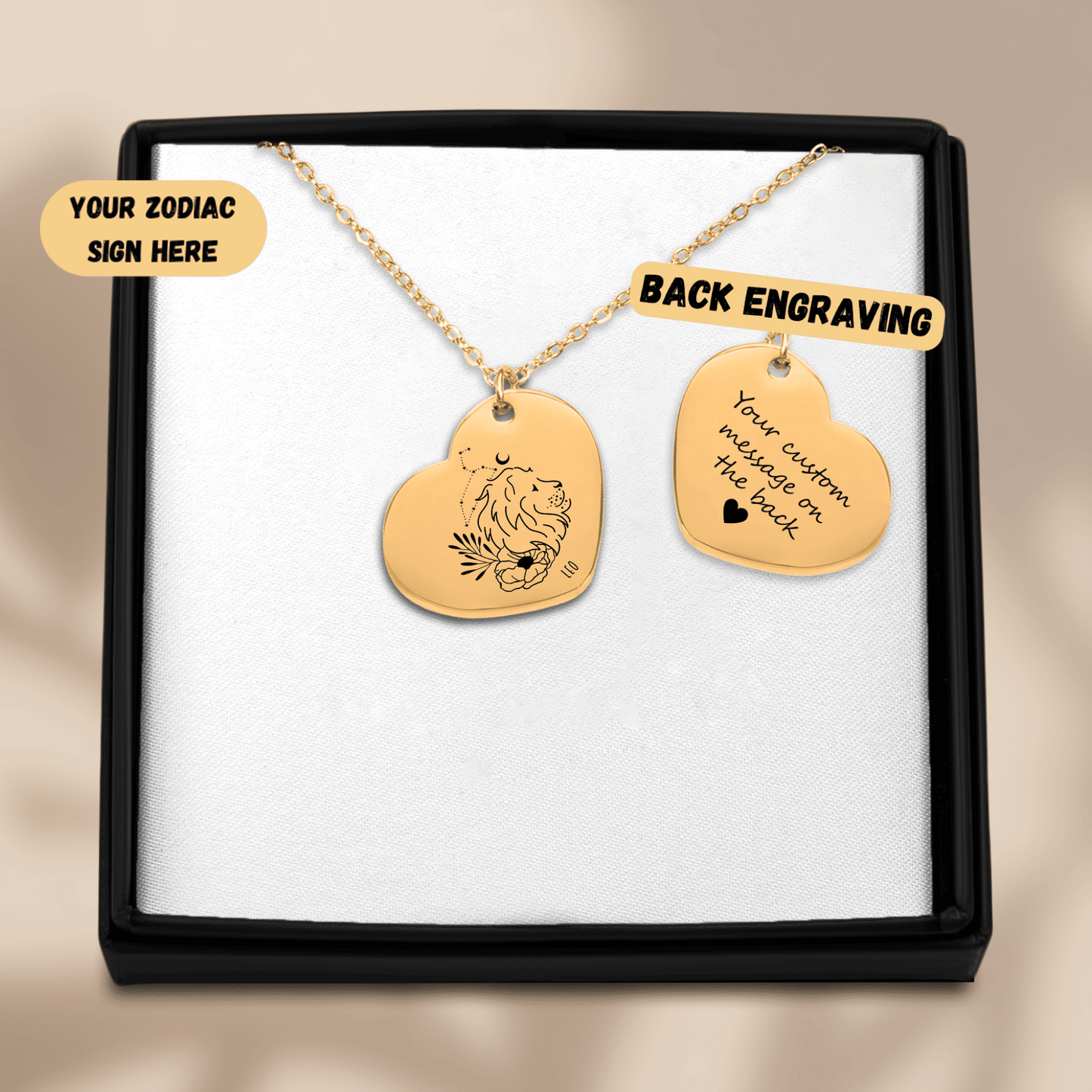 Leo Zodiac Sign Heart Necklace