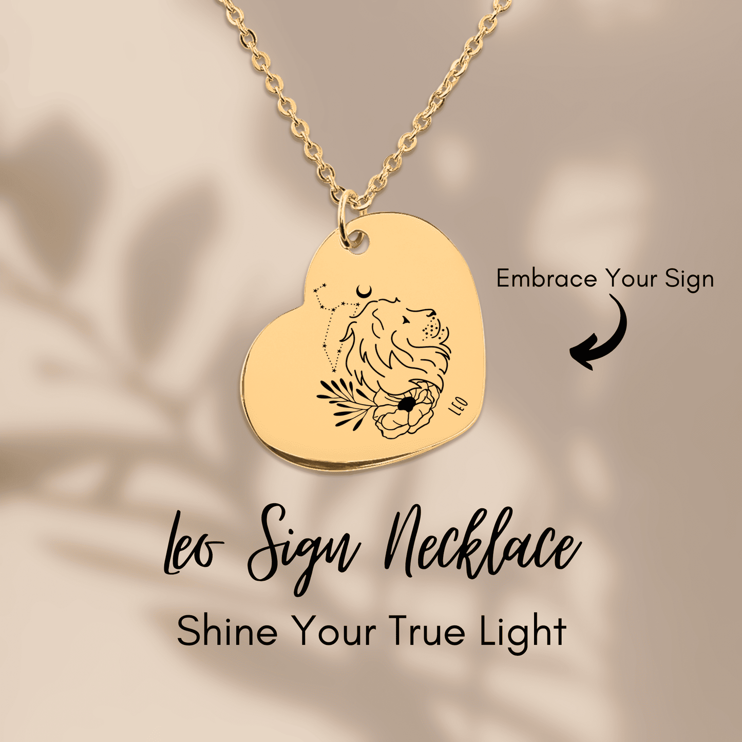 Leo Zodiac Sign Heart Necklace