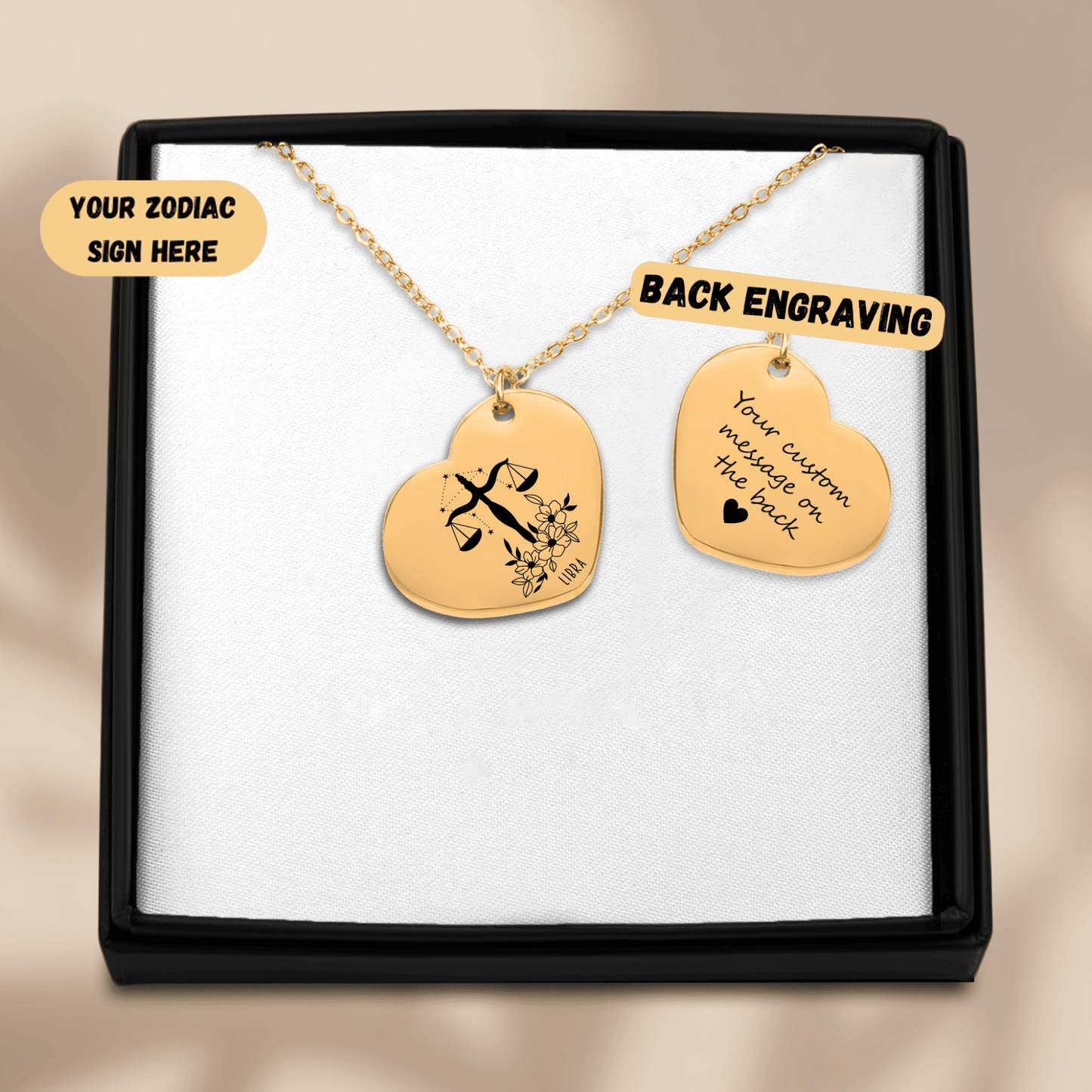Libra Zodiac Sign Heart Necklace