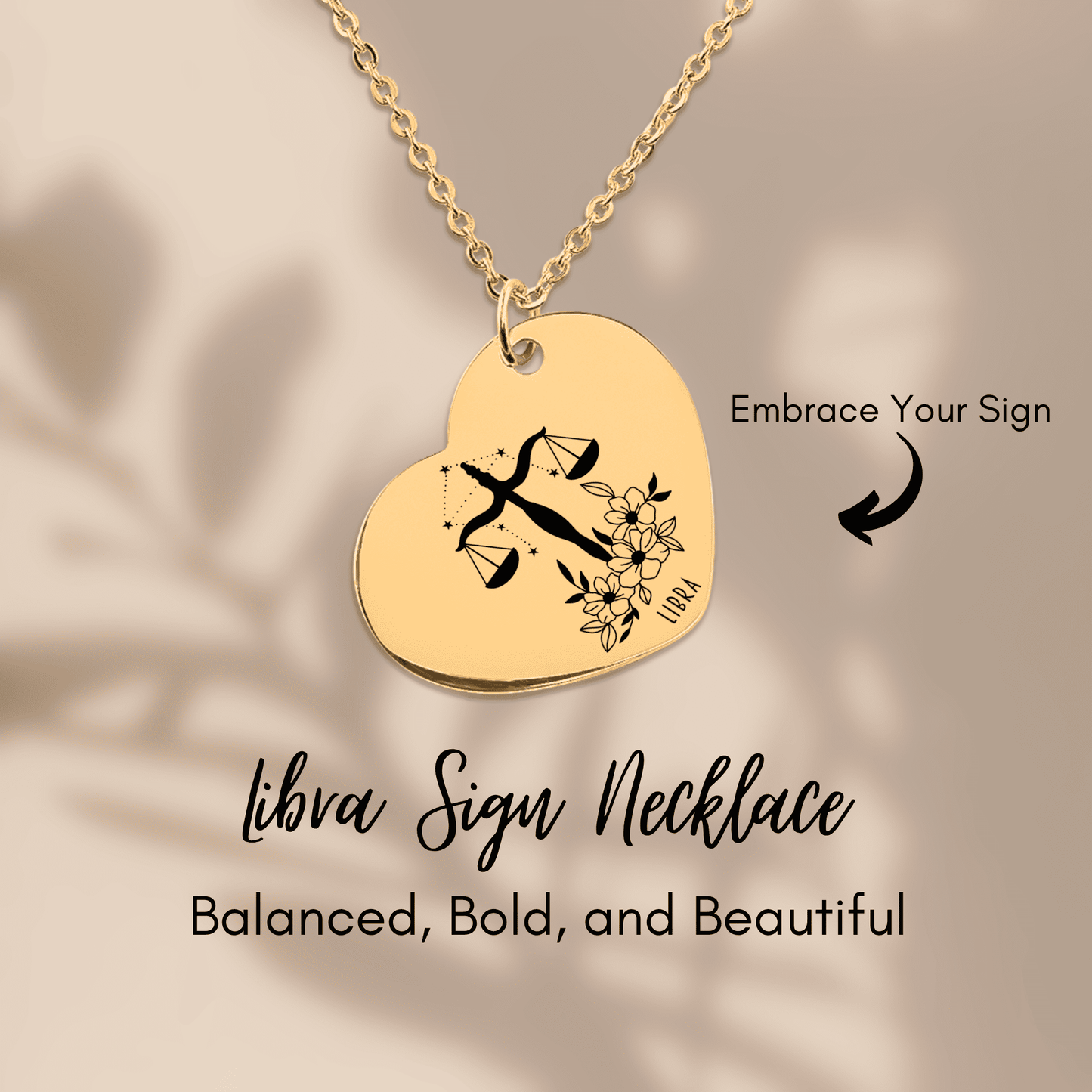Libra Zodiac Sign Heart Necklace