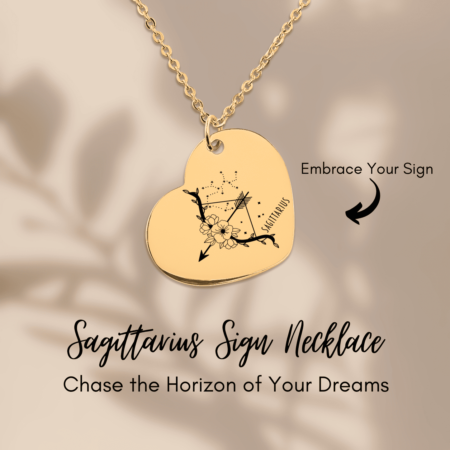 Sagittarius Zodiac Sign Heart Necklace
