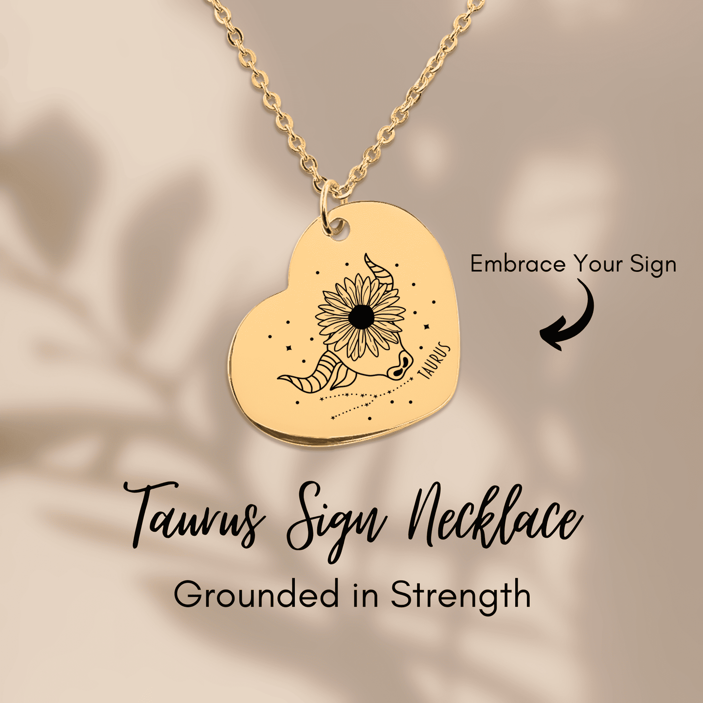 Taurus Zodiac Sign Heart Necklace