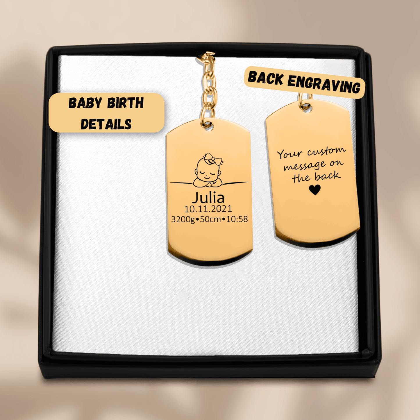 Baby Birth Details Tag Keychain