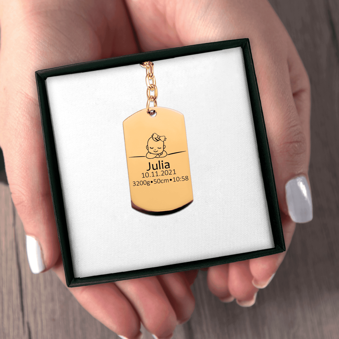 Baby Birth Details Tag Keychain