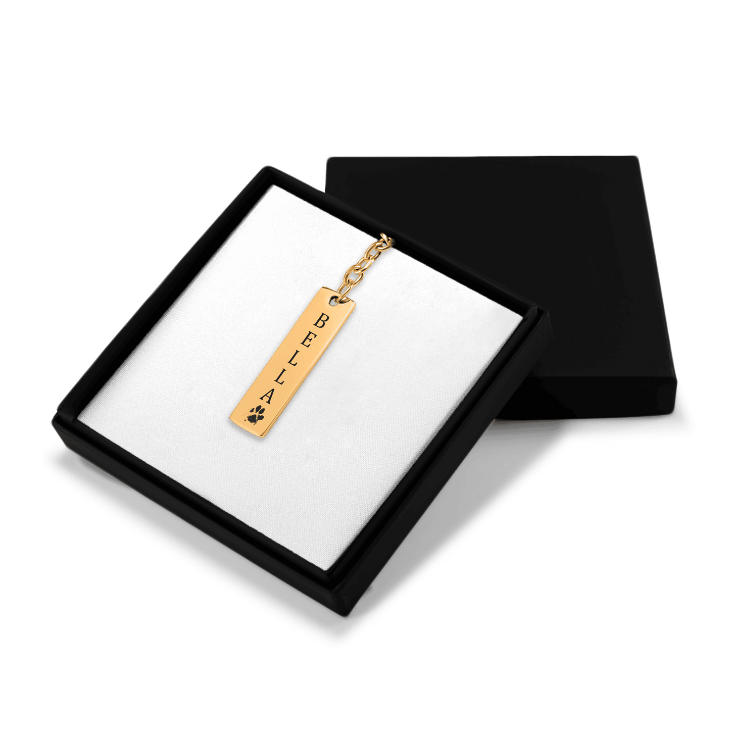 Pet's Name & Paw Print Vertical Bar Keychain