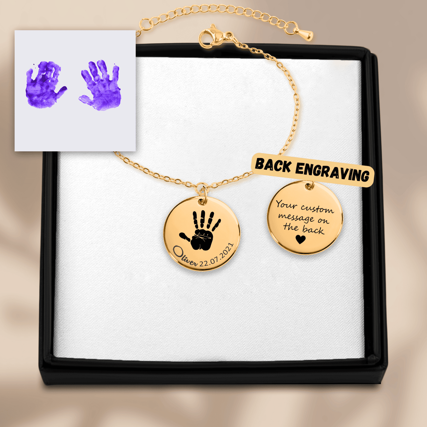 Actual Hand Print Coin Bracelet