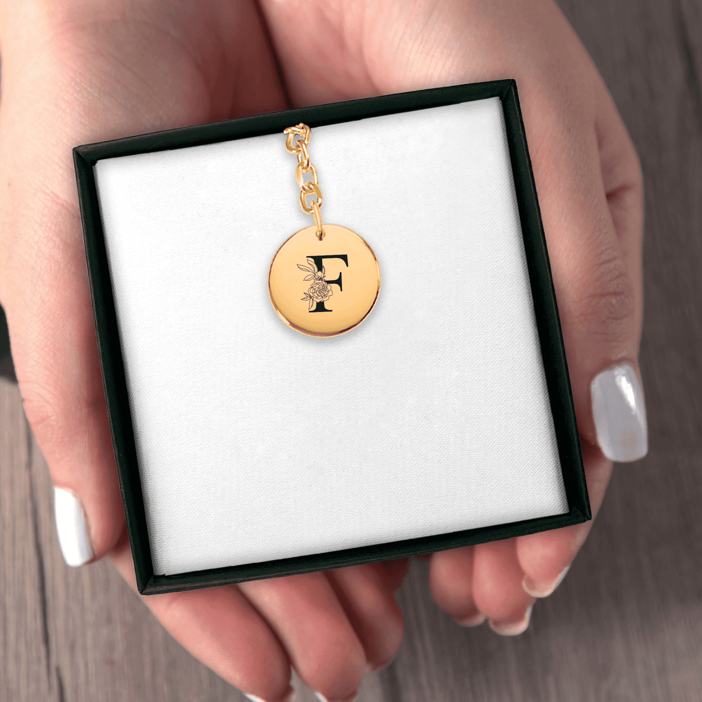 Floral Initial Keychain – F