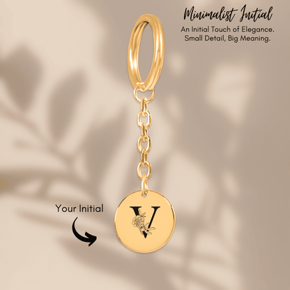 Floral Initial Keychain – V
