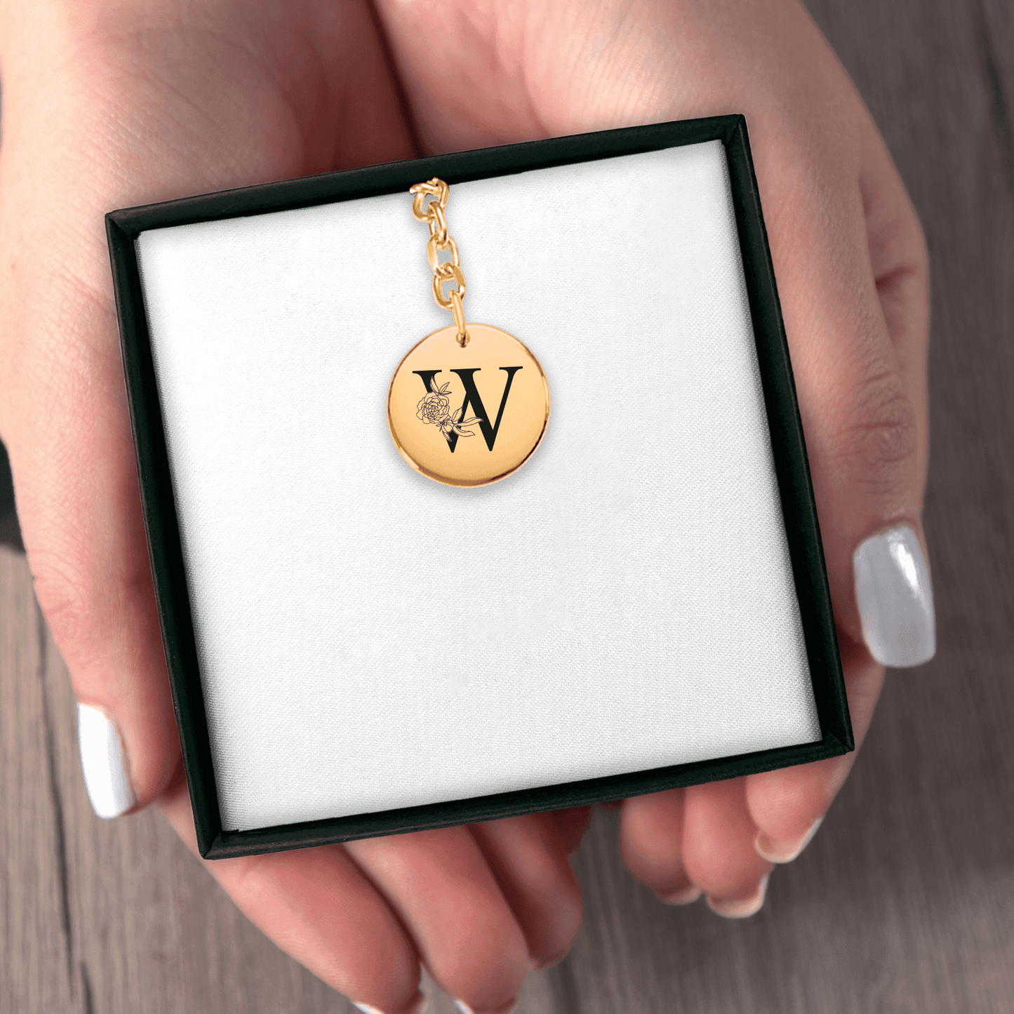 Floral Initial Keychain – W