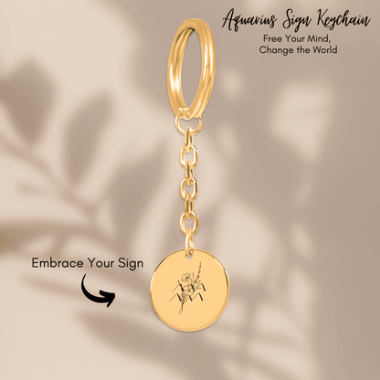 Aquarius Floral Zodiac Sign Coin Keychain