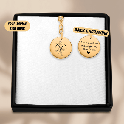 Aries Floral Zodiac Sign Coin Keychain