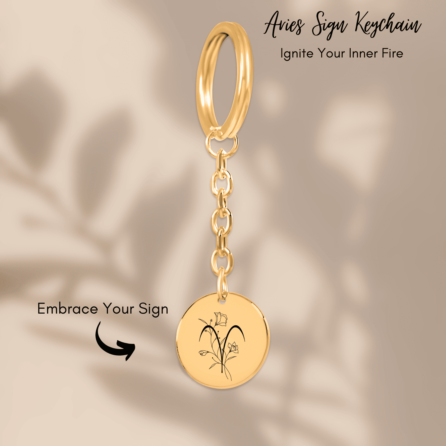 Aries Floral Zodiac Sign Coin Keychain