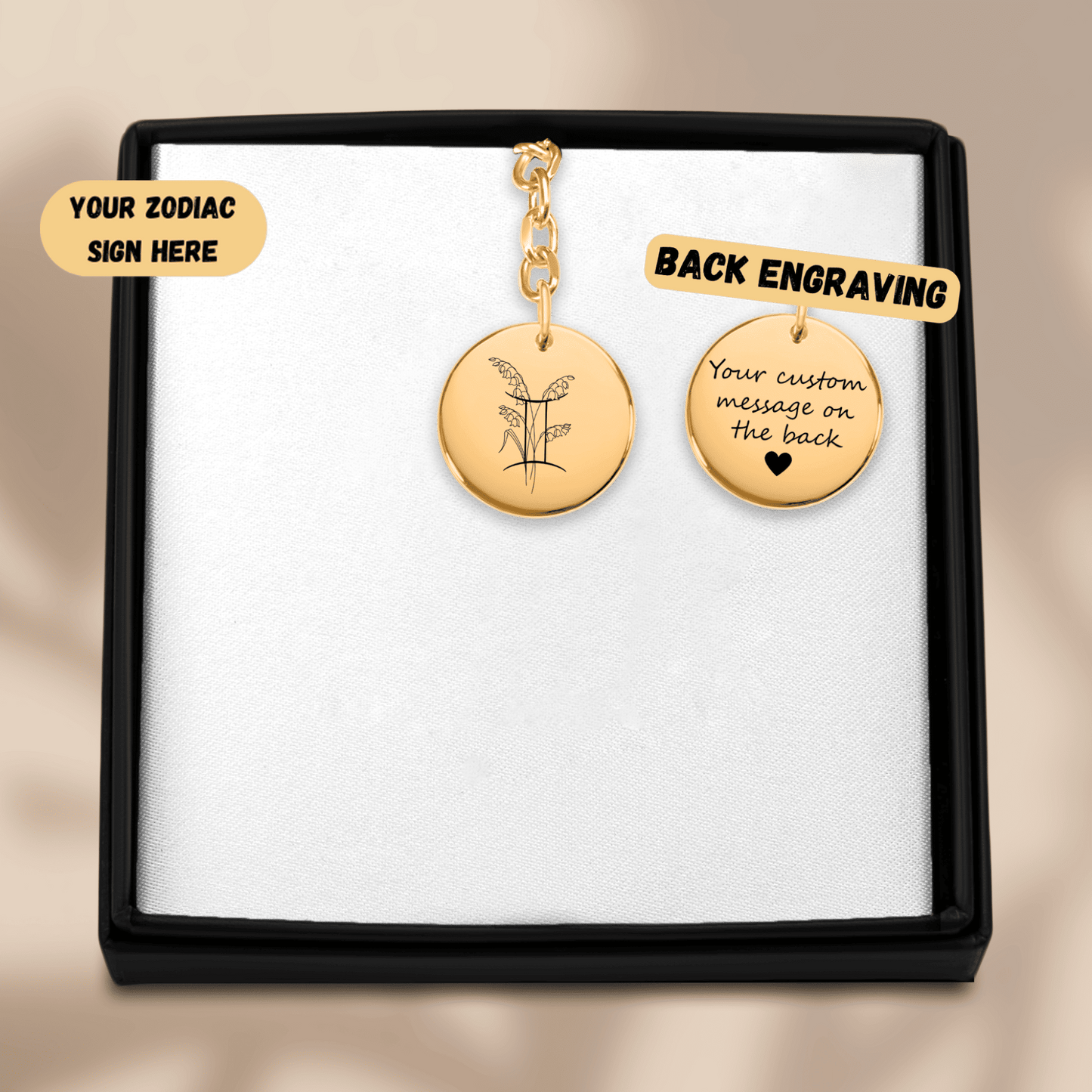 Gemini Floral Zodiac Sign Coin Keychain