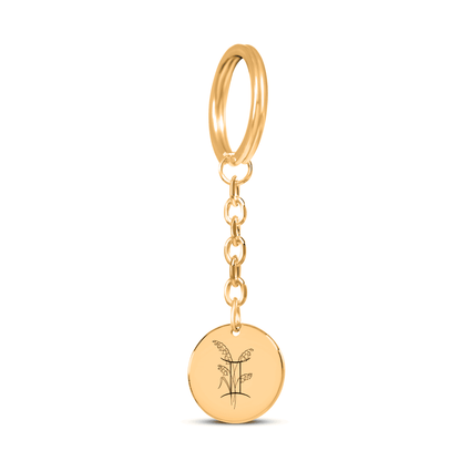 Gemini Floral Zodiac Sign Coin Keychain
