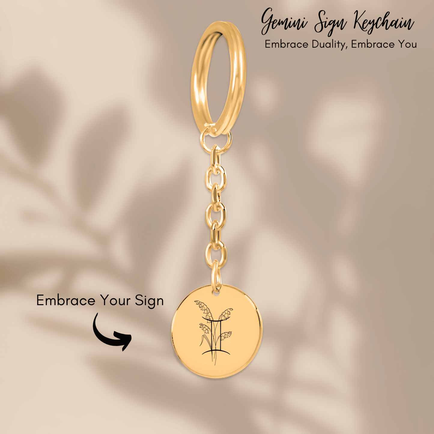 Gemini Floral Zodiac Sign Coin Keychain