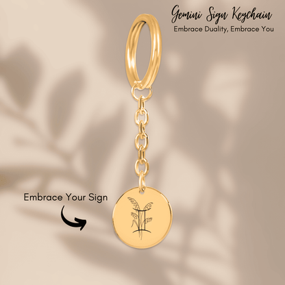 Gemini Floral Zodiac Sign Coin Keychain