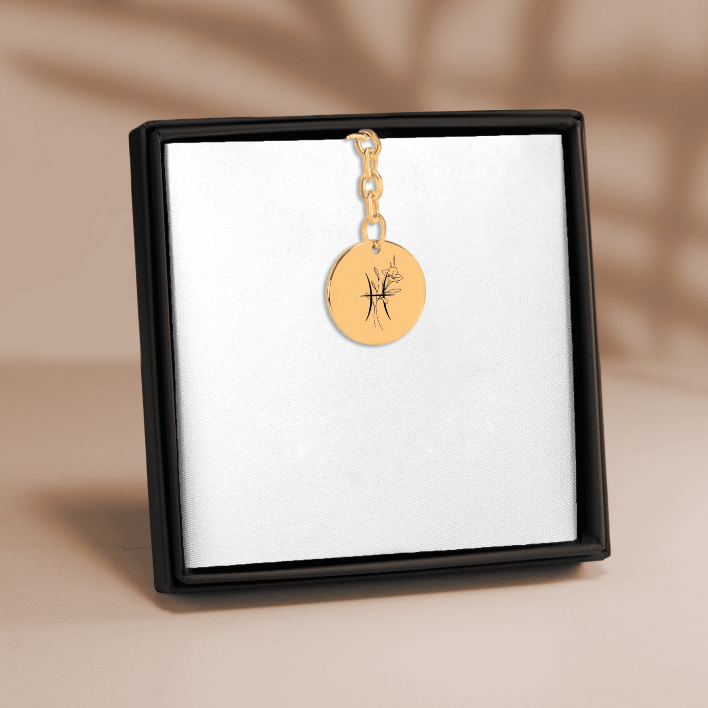 Pisces Floral  Zodiac Sign Coin Keychain