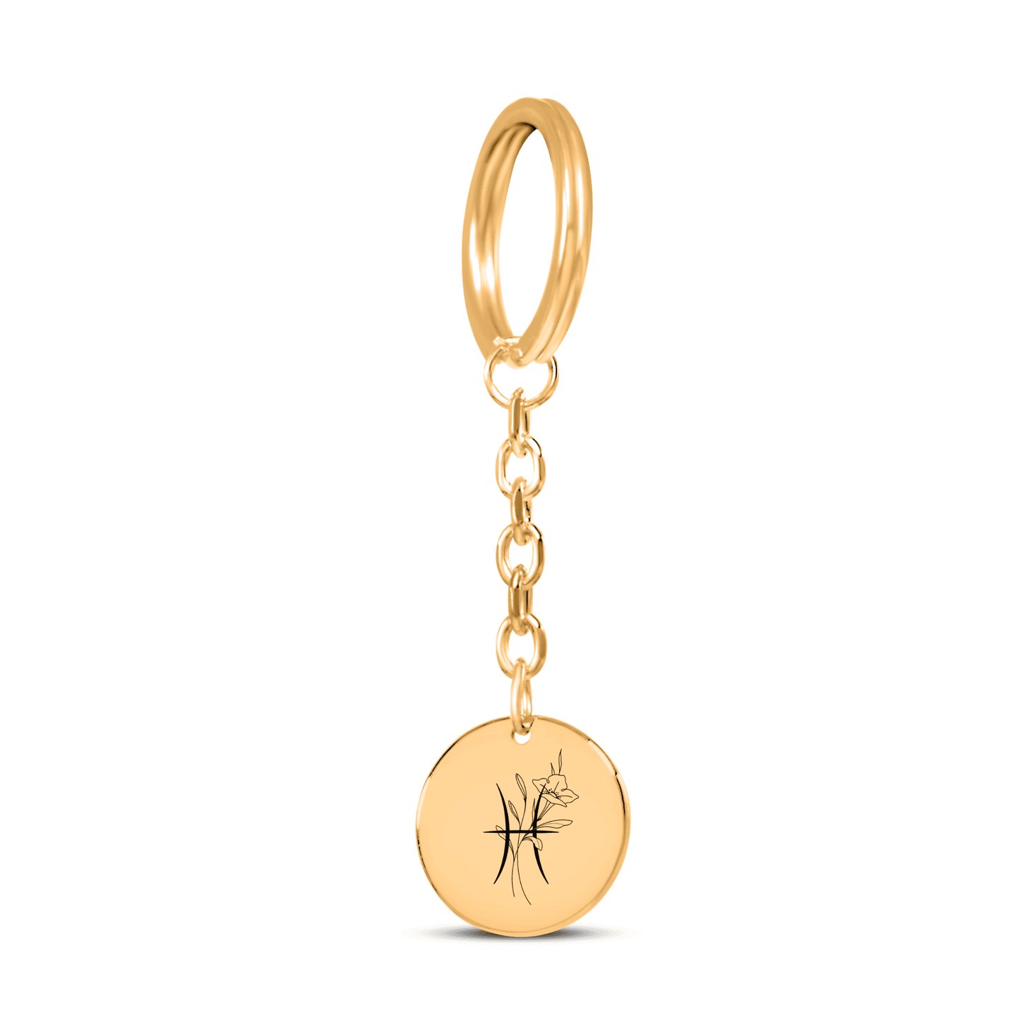 Pisces Floral  Zodiac Sign Coin Keychain